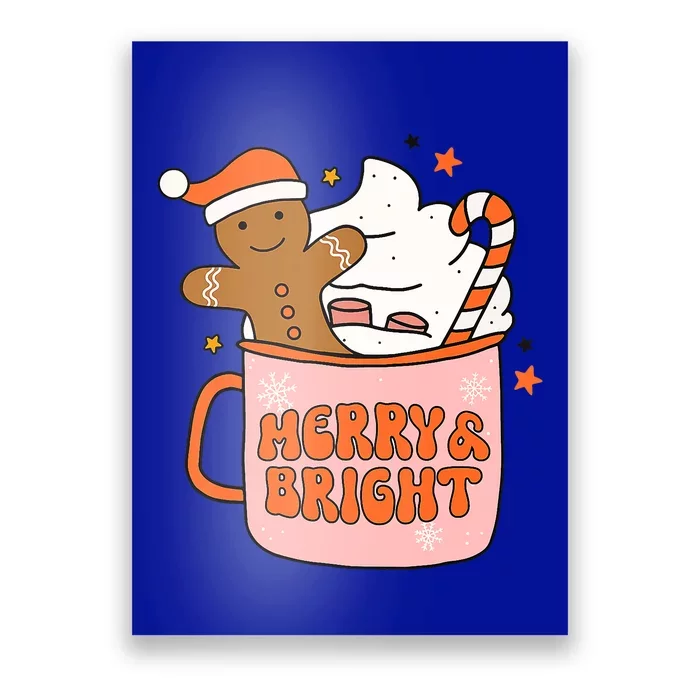 Retro Groovy Merry And Bright Gingerbread Christmas Cute Poster