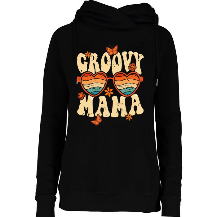 Retro Groovy Mama 70s Aesthetic 1970s Mothers Day Womens Funnel Neck Pullover Hood