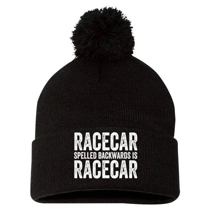 Racecar Gift Mechanic Fast Race Car Racing Funny Cute Gift Pom Pom 12in Knit Beanie