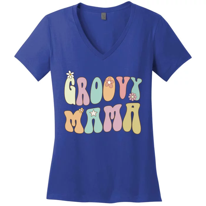 Retro Groovy Mama Birthday Mom Hippie Mothers Day Gift Women's V-Neck T-Shirt