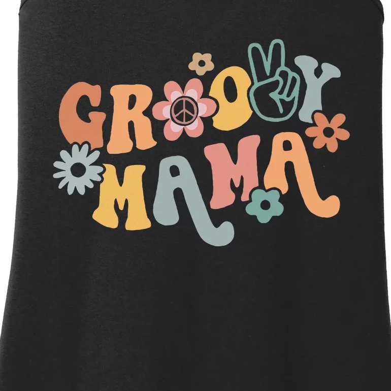 Retro Groovy Mama Black Classic Fit Round Neck Ladies Essential Tank