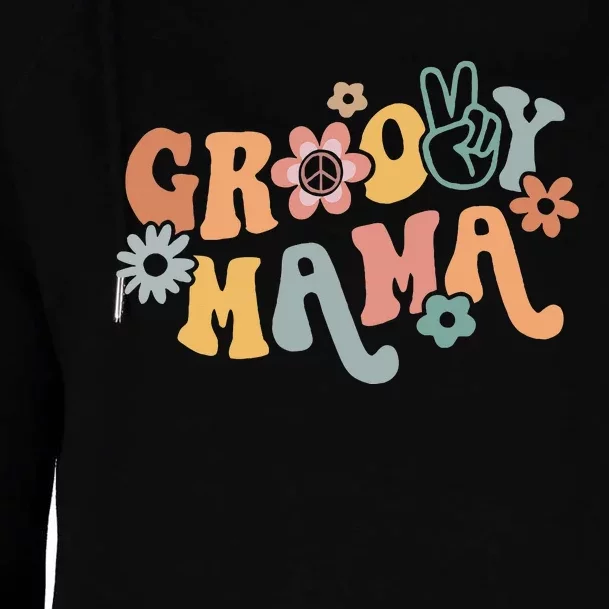 Retro Groovy Mama Black Classic Fit Round Neck Womens Funnel Neck Pullover Hood