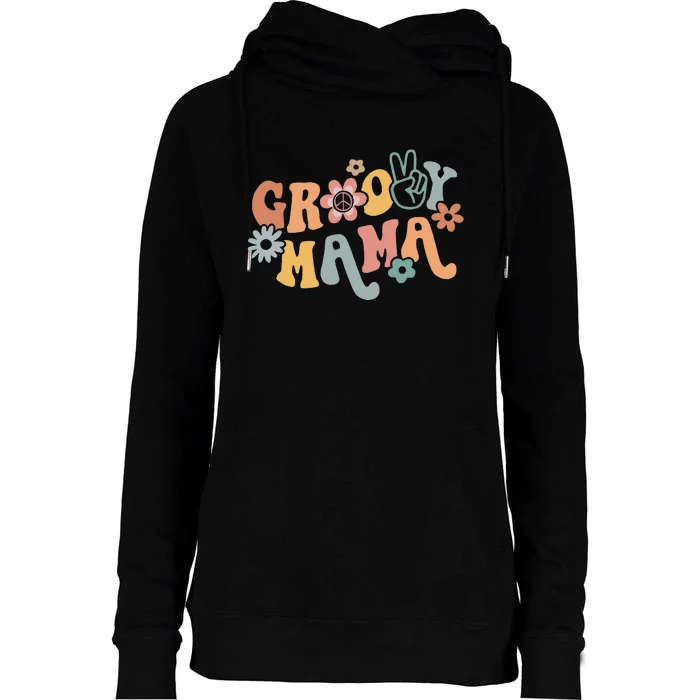 Retro Groovy Mama Black Classic Fit Round Neck Womens Funnel Neck Pullover Hood