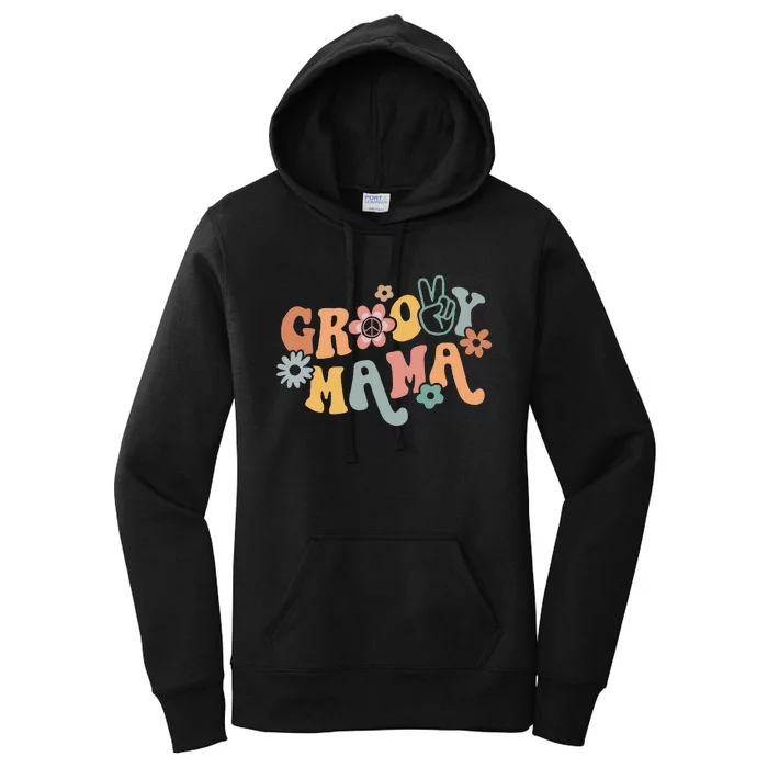 Retro Groovy Mama Black Classic Fit Round Neck Women's Pullover Hoodie