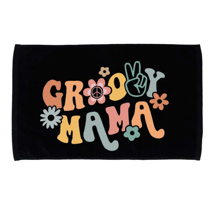 Retro Groovy Mama Black Classic Fit Round Neck Microfiber Hand Towel