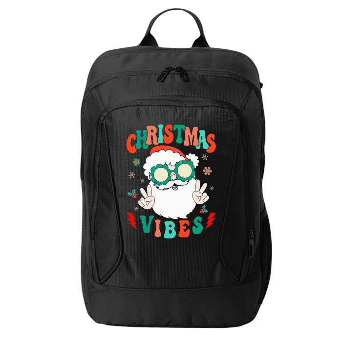 Retro Groovy Merry Christmas Vibes Funny Santa Claus Holiday City Backpack