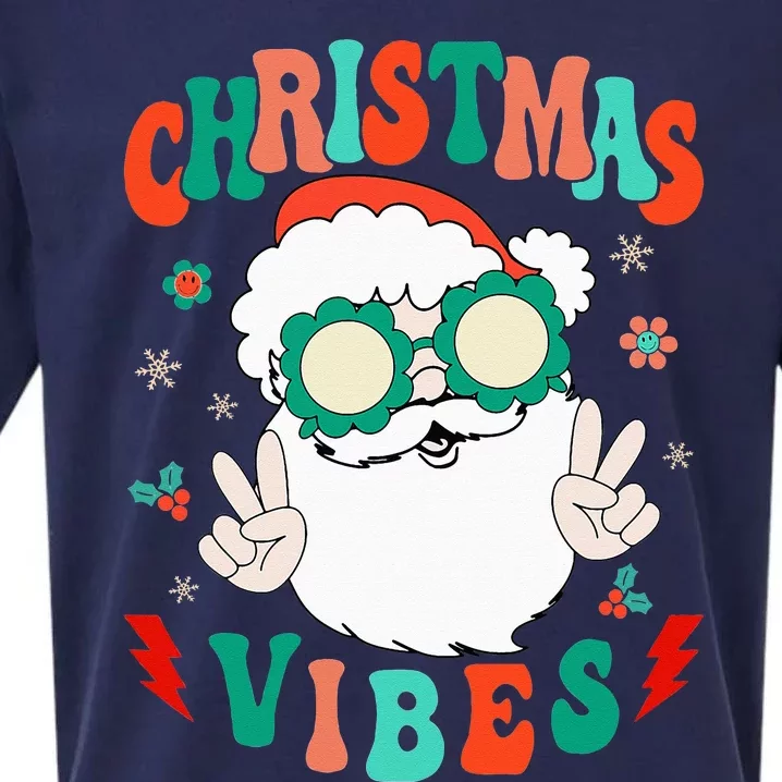 Retro Groovy Merry Christmas Vibes Funny Santa Claus Holiday Sueded Cloud Jersey T-Shirt