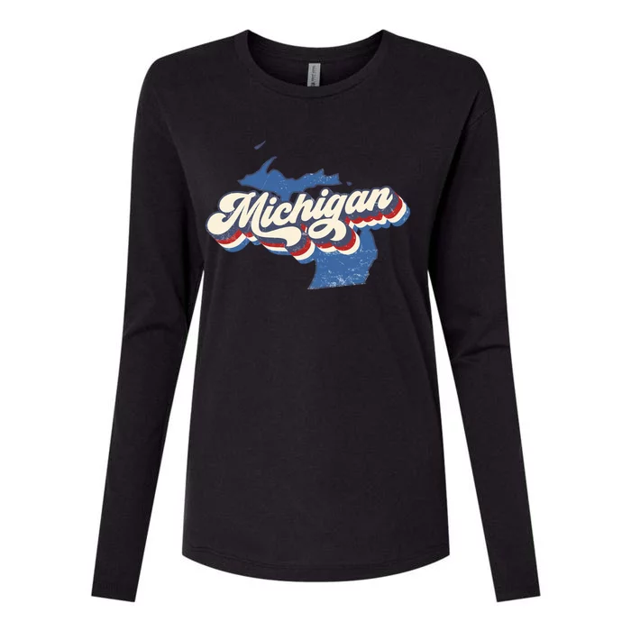 Retro Groovy Michigan Womens Cotton Relaxed Long Sleeve T-Shirt