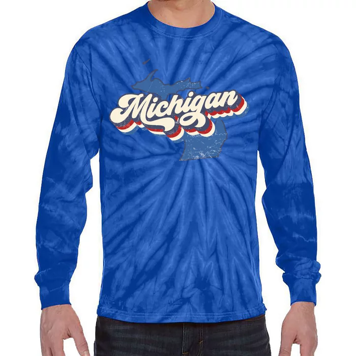 Retro Groovy Michigan Tie-Dye Long Sleeve Shirt