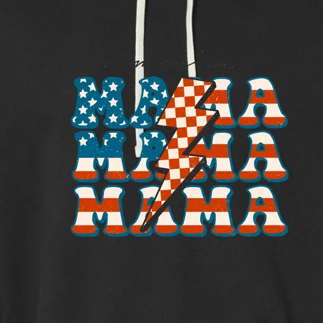 Retro Groovy Mama American 4th Of July Patriotic Mom Womens Gift Garment-Dyed Fleece Hoodie