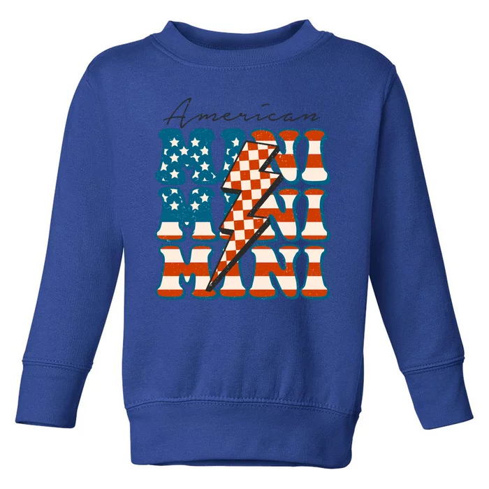 Retro Groovy Mini American 4th Of July Patriotic Mom Womens Gift Toddler Sweatshirt