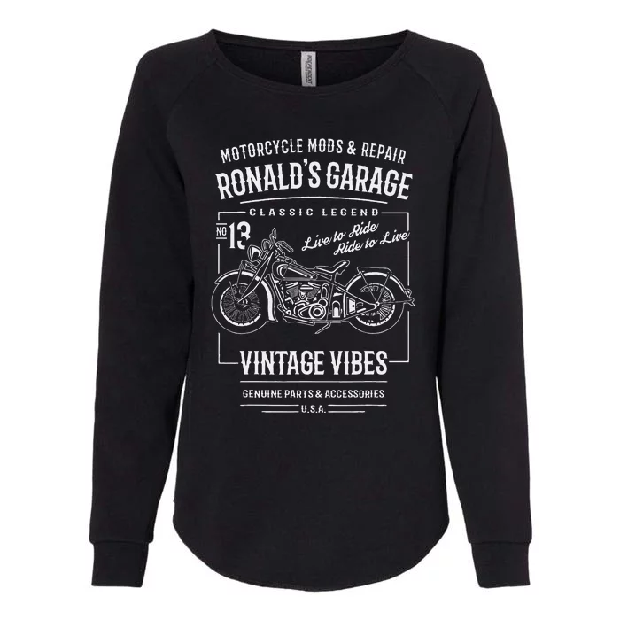 RonaldS Garage Motorcycle Design For The Name Ronald Womens California Wash Sweatshirt