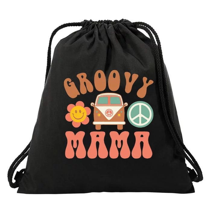 Retro Groovy Mama Matching Family Birthday Party Drawstring Bag