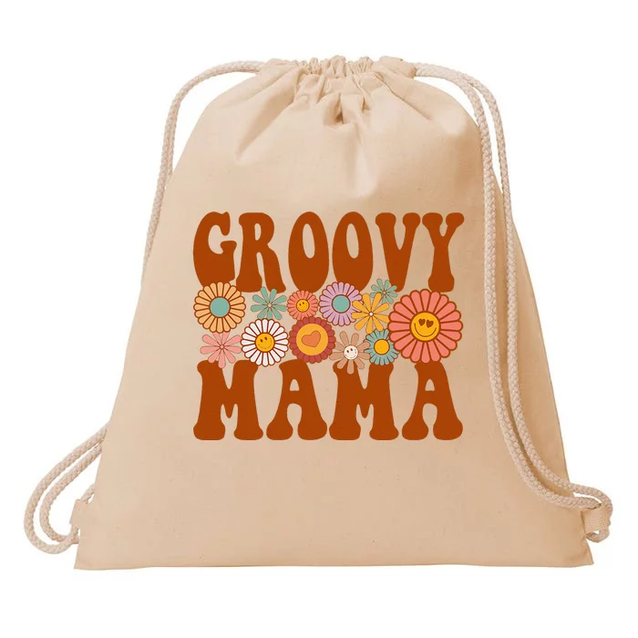 Retro Groovy Mama Matching Family 1st Birthday Party Drawstring Bag