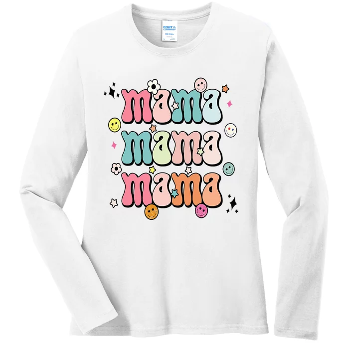 Retro Groovy Mama Matching Family Mother's Day Party Ladies Long Sleeve Shirt