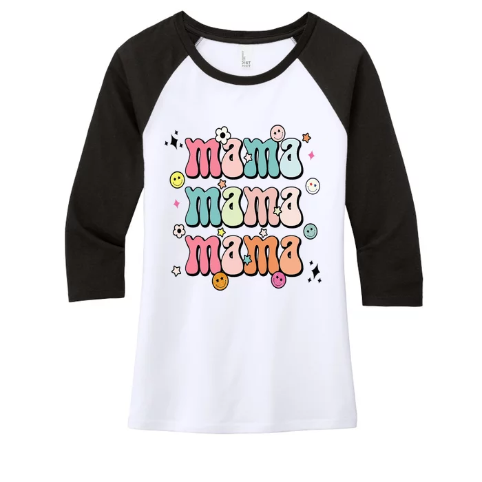 Retro Groovy Mama Matching Family Mother's Day Party Women's Tri-Blend 3/4-Sleeve Raglan Shirt