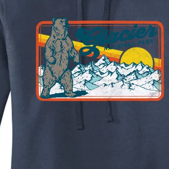 Retro Glacier National Park 80s Bear Graphic 80s Gift Women's Pullover Hoodie