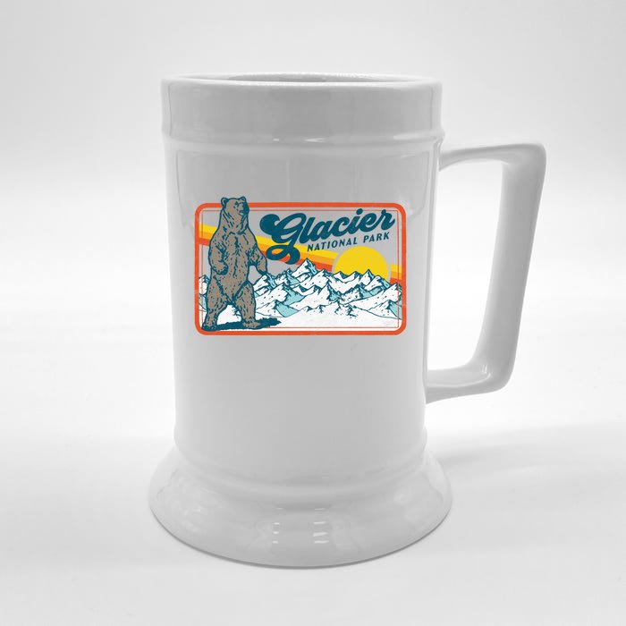 Retro Glacier National Park 80s Bear Graphic 80s Gift Front & Back Beer Stein