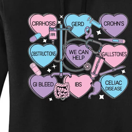 Retro Gi Nurse Gastroenterology Candy Heart Valentines Day Women's Pullover Hoodie