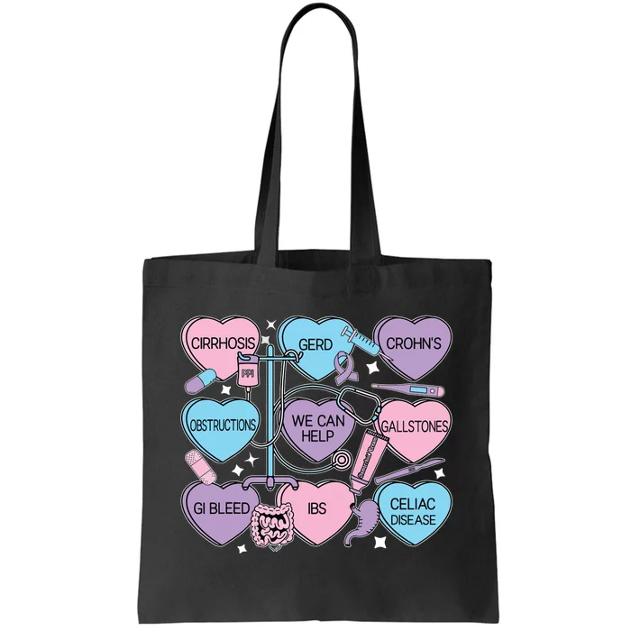 Retro Gi Nurse Gastroenterology Candy Heart Valentines Day Tote Bag