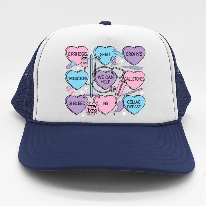 Retro Gi Nurse Gastroenterology Candy Heart Valentines Day Trucker Hat