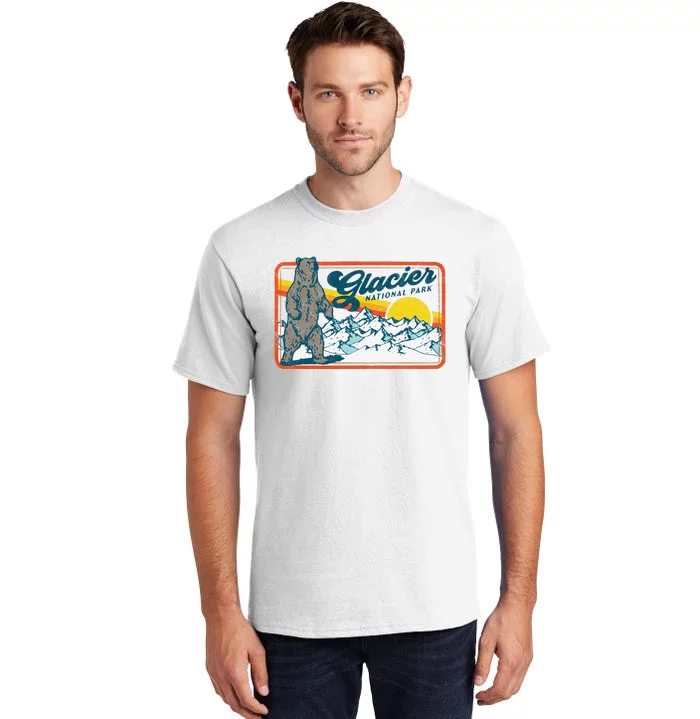 Retro Glacier National Park 80s Bear Graphic 80s Swea Tall T-Shirt