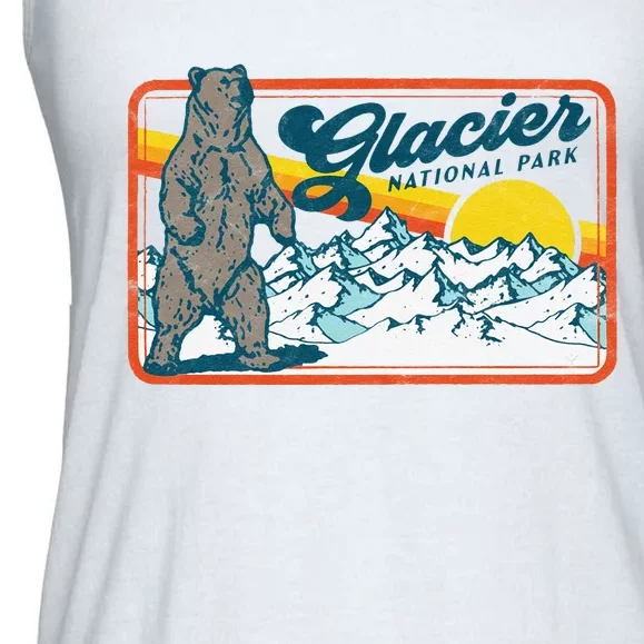 Retro Glacier National Park 80s Bear Graphic 80s Swea Ladies Essential Flowy Tank