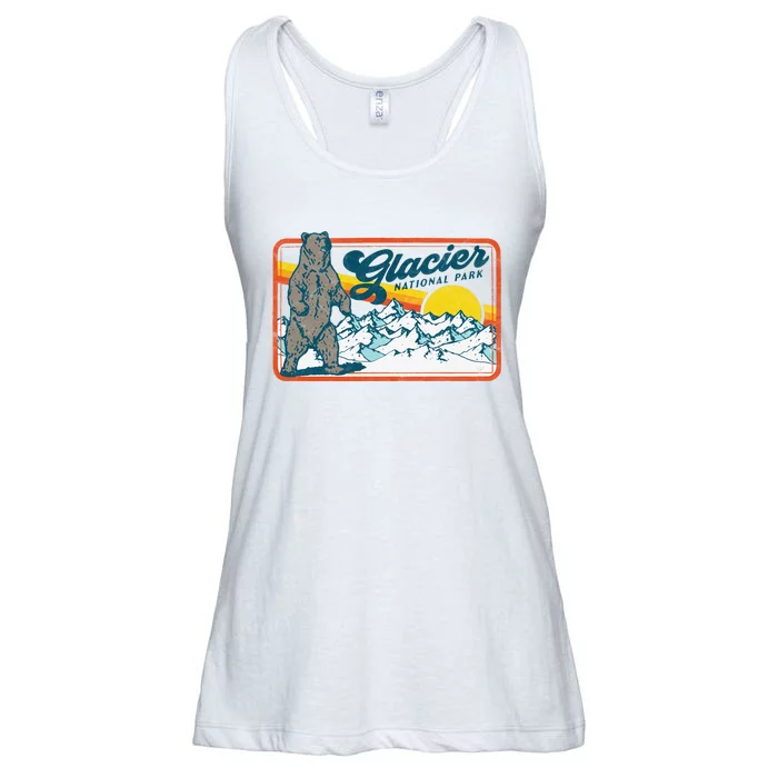 Retro Glacier National Park 80s Bear Graphic 80s Swea Ladies Essential Flowy Tank