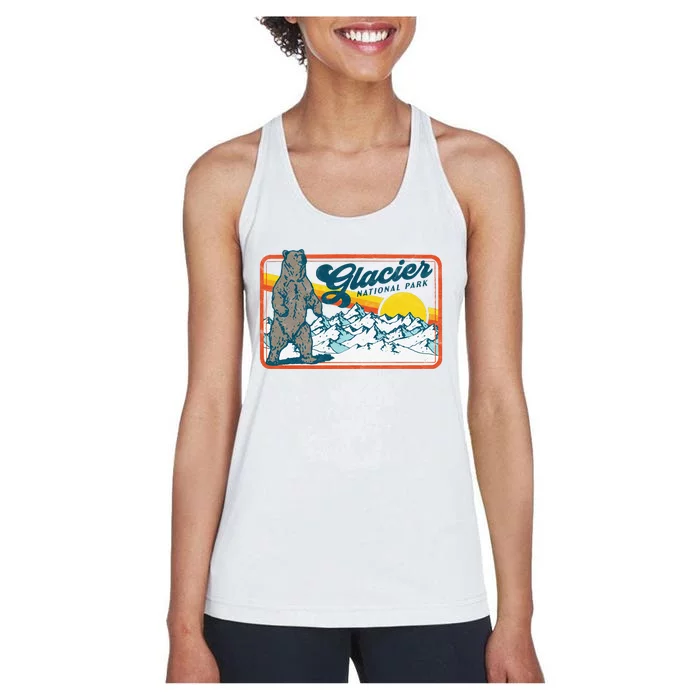 Retro Glacier National Park 80s Bear Graphic 80s Swea Women's Racerback Tank