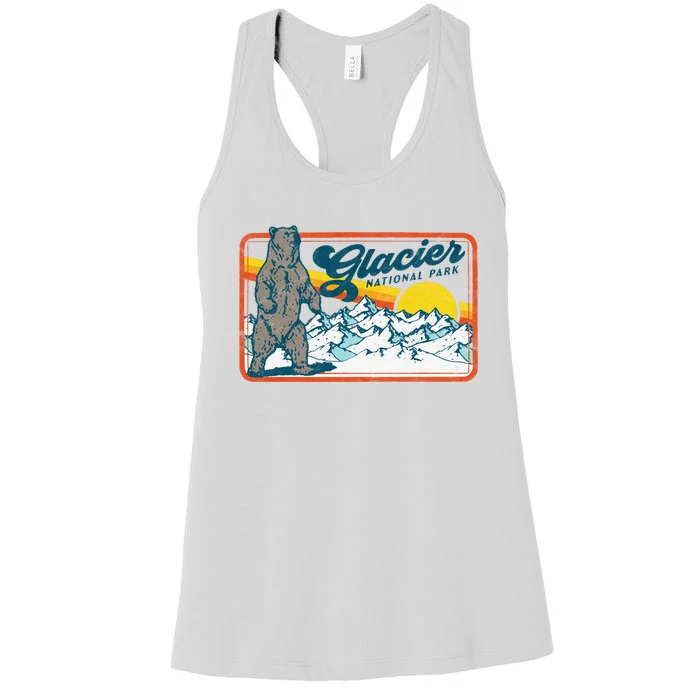 Retro Glacier National Park 80s Bear Graphic 80s Swea Women's Racerback Tank