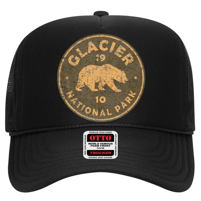 Retro Glacier National Park Montana Hiking High Crown Mesh Trucker Hat