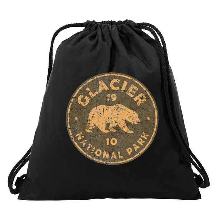 Retro Glacier National Park Montana Hiking Drawstring Bag