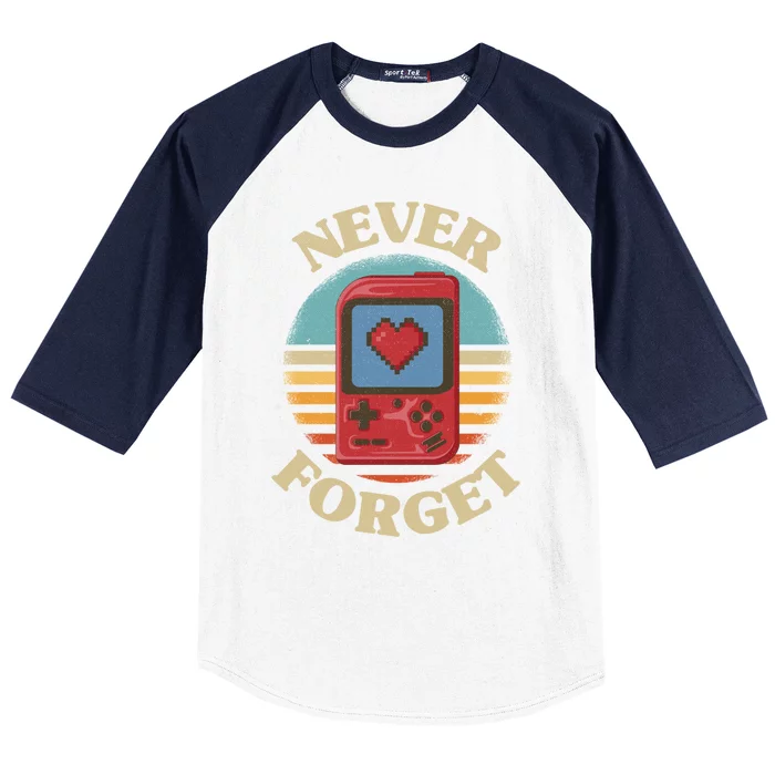 Retro Gaming Never Forget Nostalgia Vintage Great Gift Baseball Sleeve Shirt