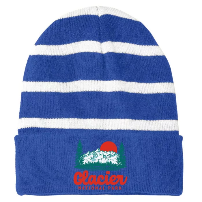 Retro Glacier National Park 80S Mountain Gift Striped Beanie with Solid Band