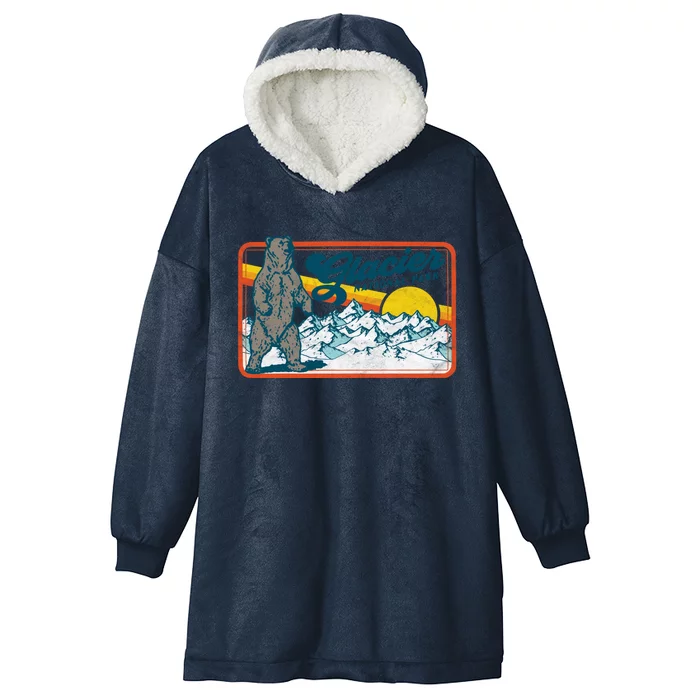 Retro Glacier National Park 80S Bear Graphic 80s Gift Hooded Wearable Blanket