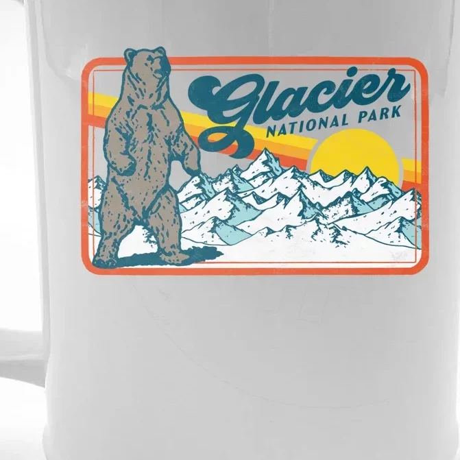 Retro Glacier National Park 80S Bear Graphic 80s Gift Front & Back Beer Stein