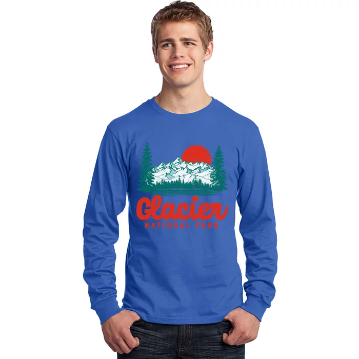 Retro Glacier National Park 80S Mountain Graphic Gift Long Sleeve Shirt