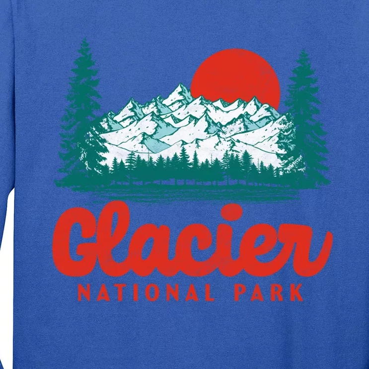 Retro Glacier National Park 80S Mountain Graphic Gift Long Sleeve Shirt