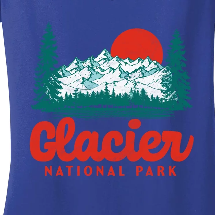 Retro Glacier National Park 80S Mountain Graphic Gift Women's V-Neck T-Shirt