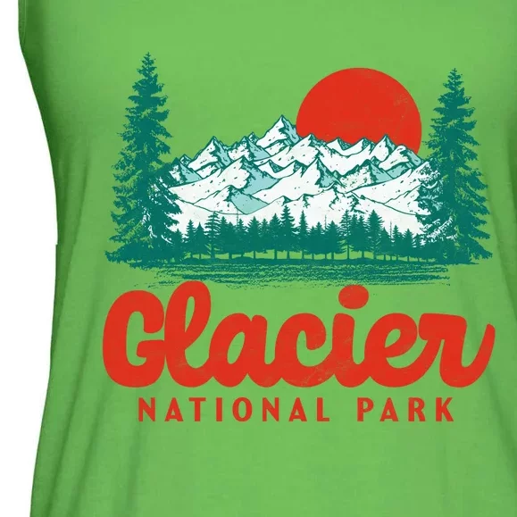 Retro Glacier National Park 80's Mountain Ladies Essential Flowy Tank