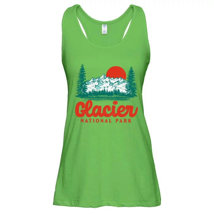 Retro Glacier National Park 80's Mountain Ladies Essential Flowy Tank