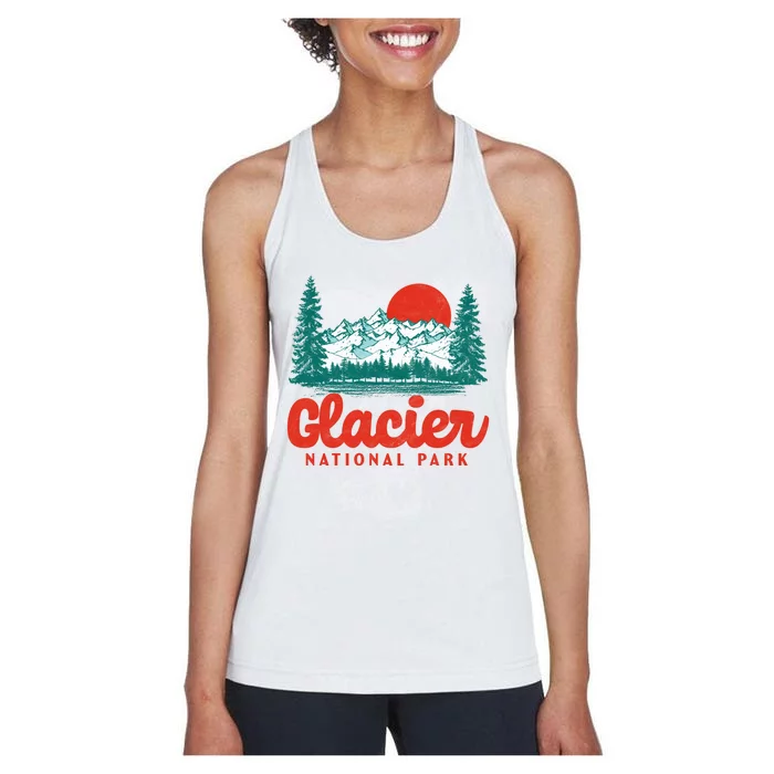 Retro Glacier National Park 80's Mountain Women's Racerback Tank