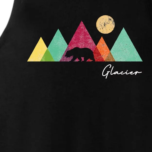 Retro Glacier National Park Montana Ladies Tri-Blend Wicking Tank