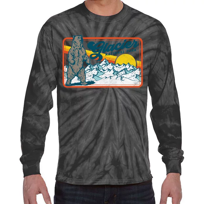 Retro Glacier National Park 80's Bear Graphic 80s Meaningful Gift Tie-Dye Long Sleeve Shirt