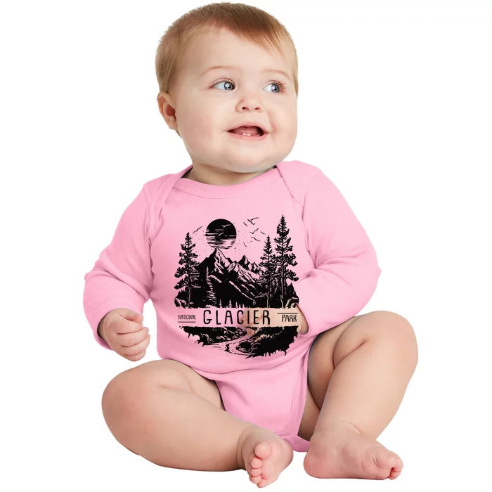 Retro Glacier National Park Us Vintage Glacier Baby Long Sleeve Bodysuit