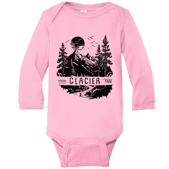 Retro Glacier National Park Us Vintage Glacier Baby Long Sleeve Bodysuit