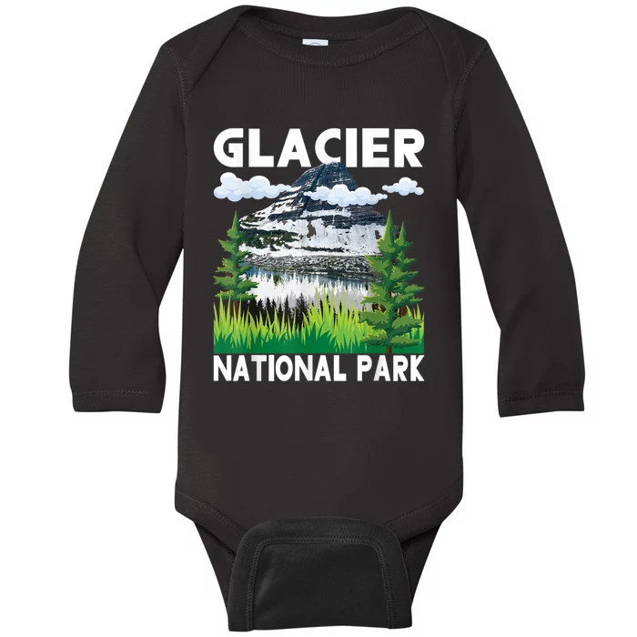 Retro Glacier National Park Hiking & Camping Lover Baby Long Sleeve Bodysuit