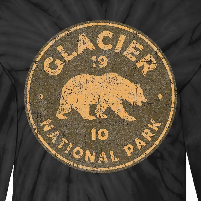 Retro Glacier National Park Montana Hiking Tie-Dye Long Sleeve Shirt