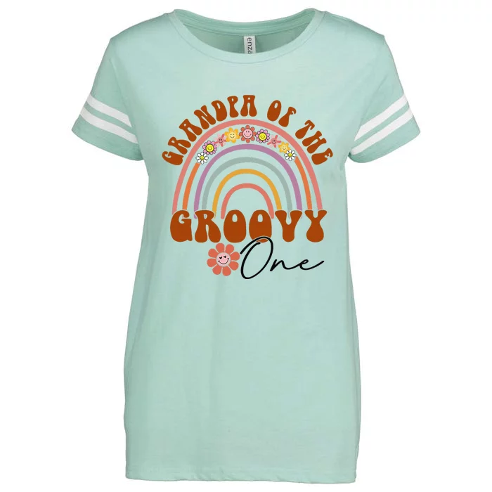 Retro Grandpa of Groovy One Matching Family Birthday Party Enza Ladies Jersey Football T-Shirt