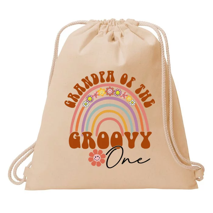 Retro Grandpa of Groovy One Matching Family Birthday Party Drawstring Bag